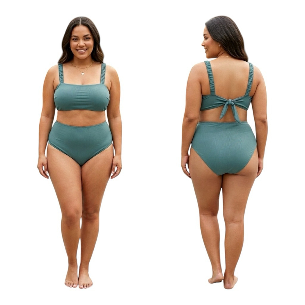 Summer Mae Ribbed High Waisted Bikini Set Green Size 14 NWT